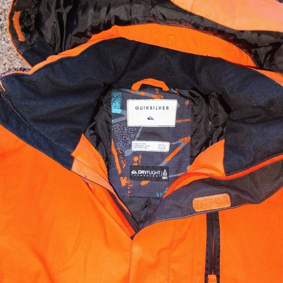 Quiksilver Boys XL 14 Jacket Orange DryFlight 10K Gorpcore Snow Hooded - Picture 2 of 5